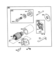 Starter Motor Diagram and Parts List for 198707-0141  Briggs and Stratton Engine